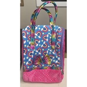 NWOTRainbow & Pink Stuffed Animal Carrier Mesh Sides Rhinestone Look Top Handles